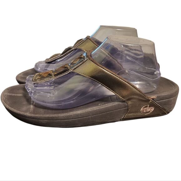 Fitflop Gold Embellished Womens Thong Sandals, Size 11 - Picture 3 of 10